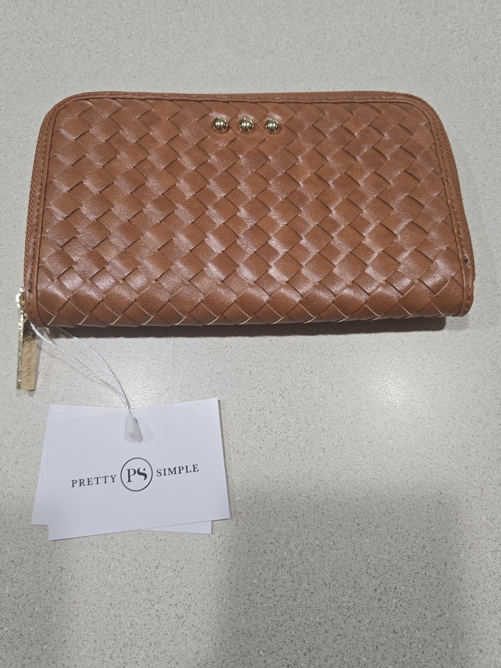 Pretty Simple Woven Zip Wallet in Cognac